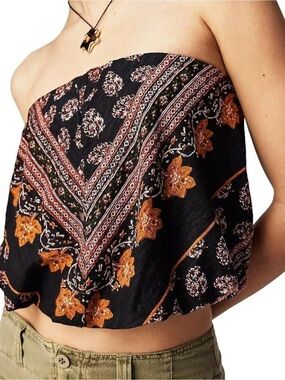 Free People NWOT Bandeau Crop Top - Black with Orange Accents